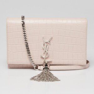 Yves Saint Laurent Pink Croc Embossed Leather Small Kate Tassel Bag